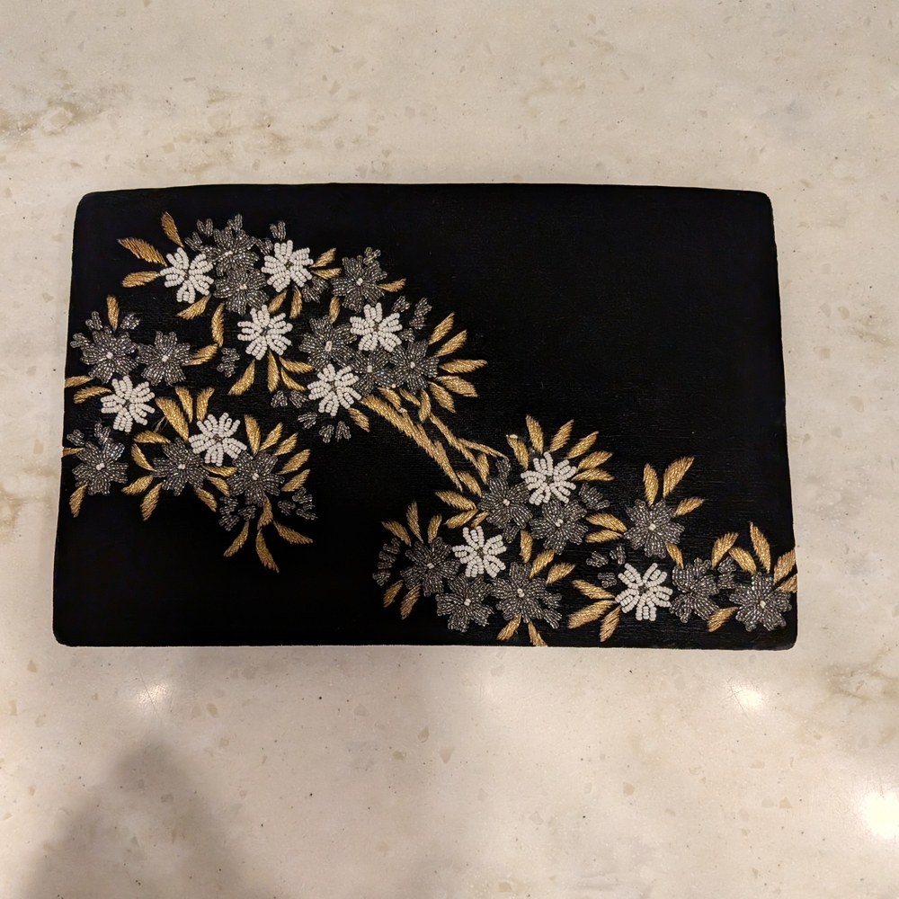 Fuji Vintage Bag Handmade Black Velvet Beaded Embroidery Clutch